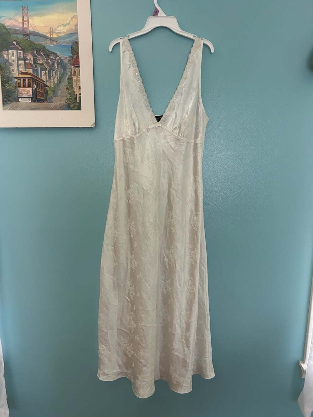 Vintage 2000s Jones New York Ivory Lace Trim Midi Dress